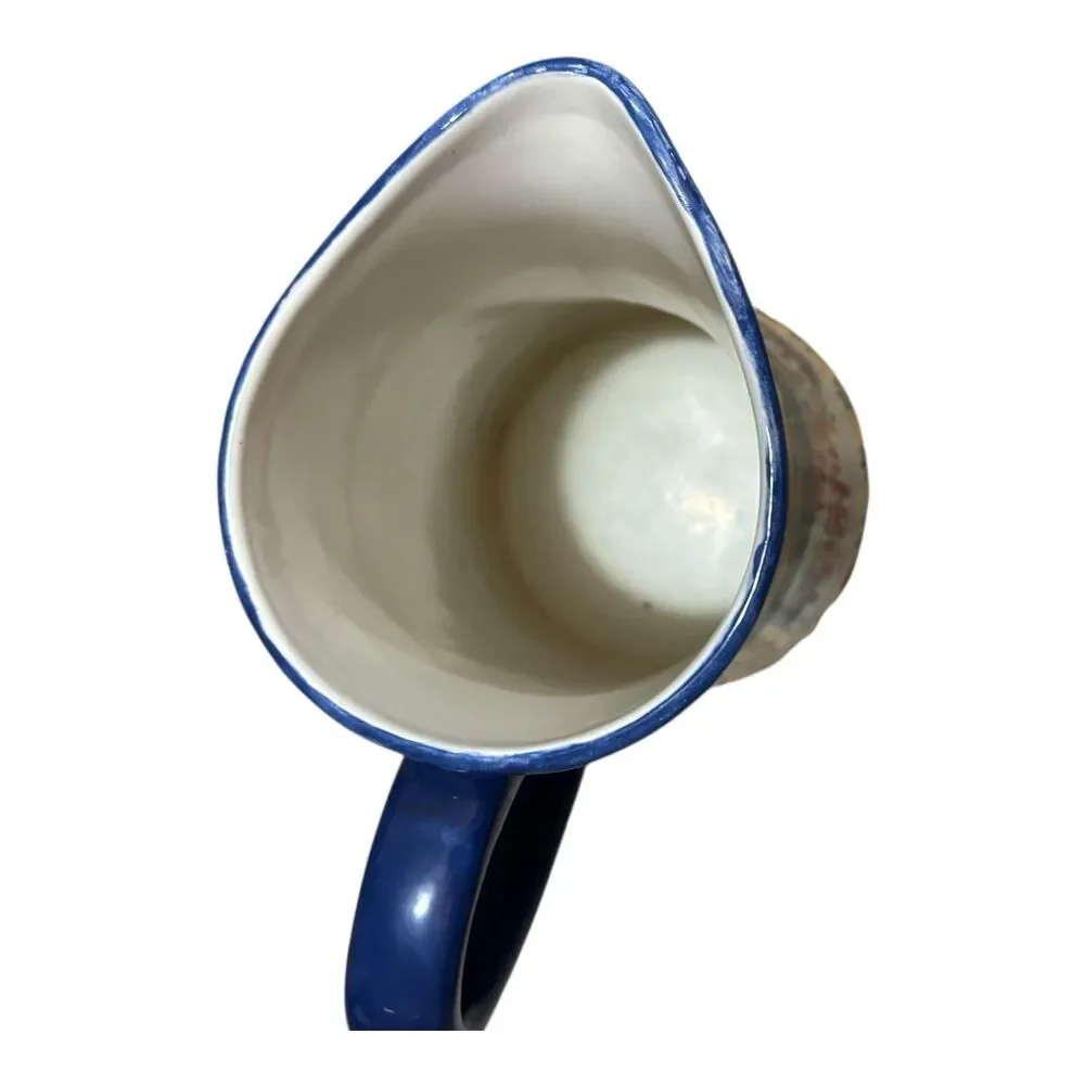 Ormsby by GANZ Ceramic Pitcher Hand Painted Mediterranean Scene Blue Handle‎